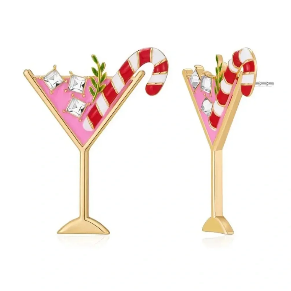 NWT Christmas Cocktail 14k gold plated enamel zircon earrings large new holiday
